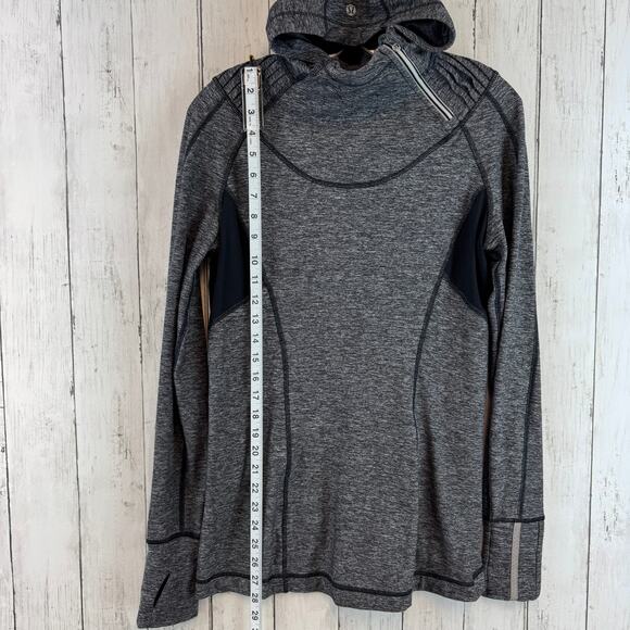 Lululemon Heathered Black Run Back On Track Pullover Hoodie Slim Fit Size 10 - Picture 13 of 15